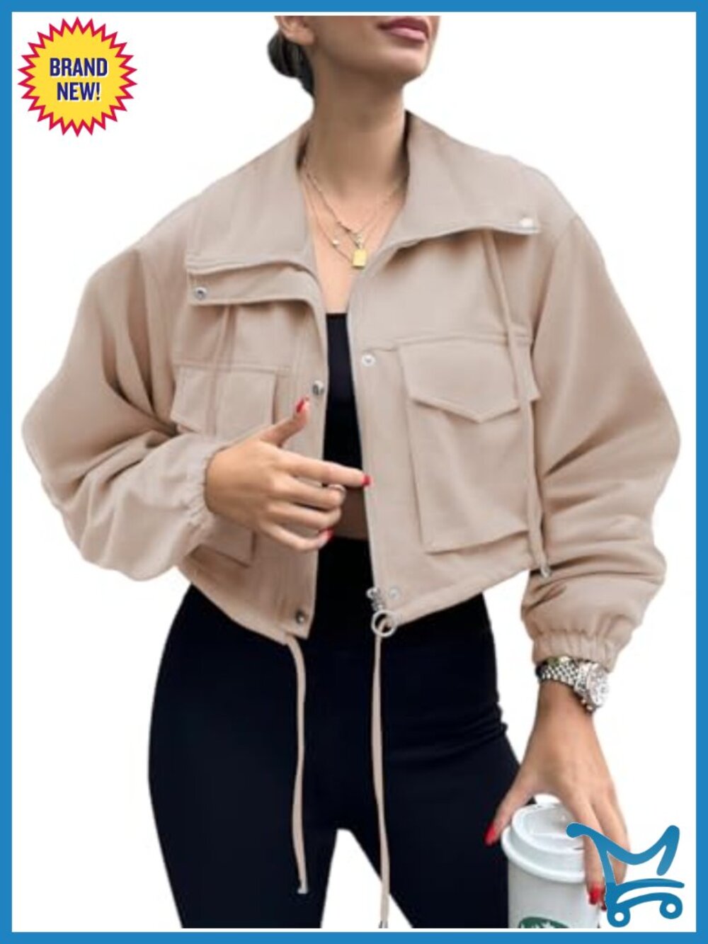 Faux Suede Cropped Jacket Zip Up Oversized Anorak With Pockets